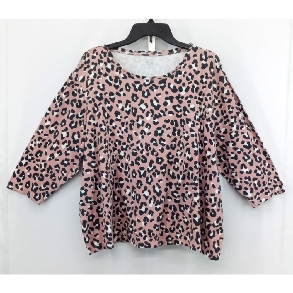 Kim Rogers Perfectly Soft Shirt Women Size 2X Salmon Pink Animal Print Casual
